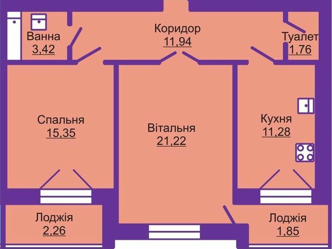 2-комнатная 69.08 м² в ЖК Шевченківський гай от застройщика, с. Гаи-Шевченковские