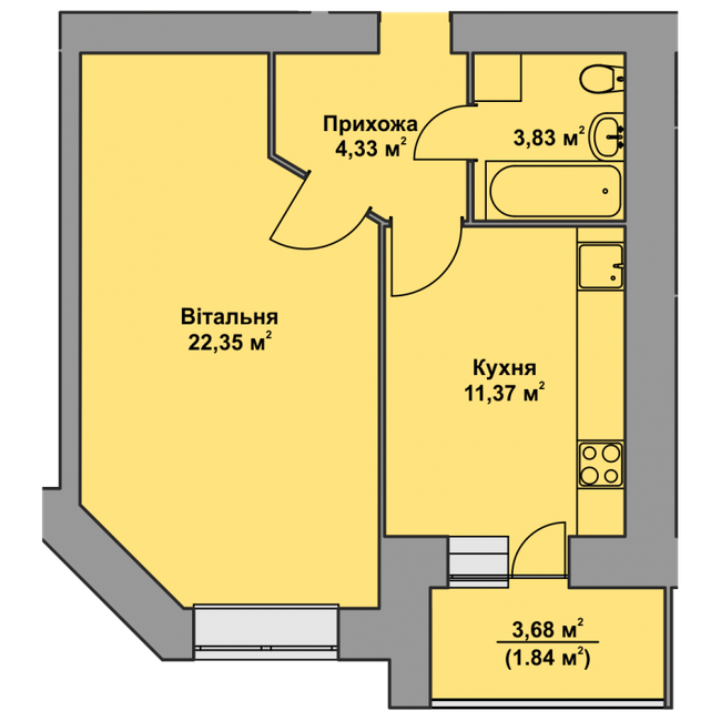 1-кімнатна 43.72 м² в ЖК Комфорт Таун плюс від 17 050 грн/м², с. Петриків