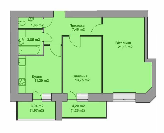 2-комнатная 62.28 м² в ЖК Комфорт Таун плюс от 16 300 грн/м², с. Петриков
