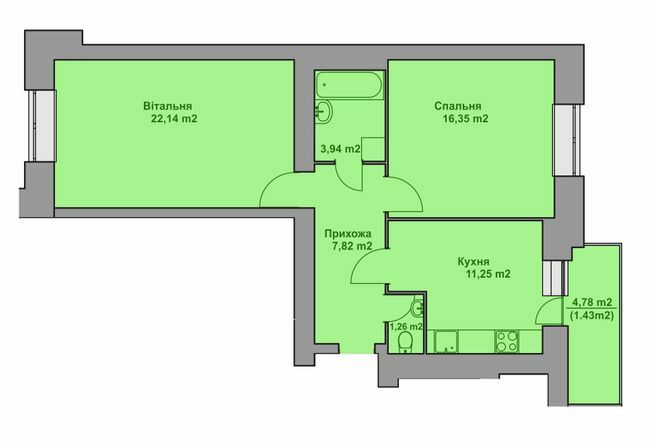 2-комнатная 64.19 м² в ЖК Комфорт Таун плюс от 17 050 грн/м², с. Петриков