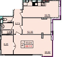 2-комнатная 61.58 м² в ЖК Свобода от 17 000 грн/м², Хмельницкий