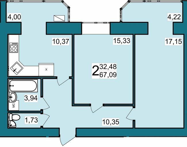 2-кімнатна 67.09 м² в ЖК Lakeberry від 12 000 грн/м², Хмельницький
