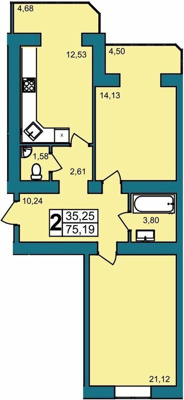 2-кімнатна 75.19 м² в ЖК Lakeberry від 12 000 грн/м², Хмельницький