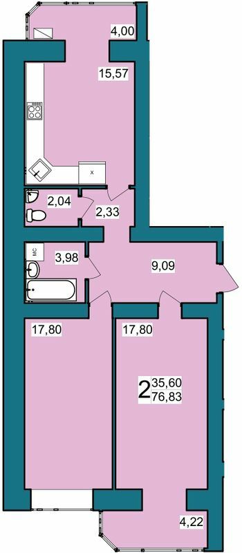 2-кімнатна 76.83 м² в ЖК Lakeberry від 15 500 грн/м², Хмельницький