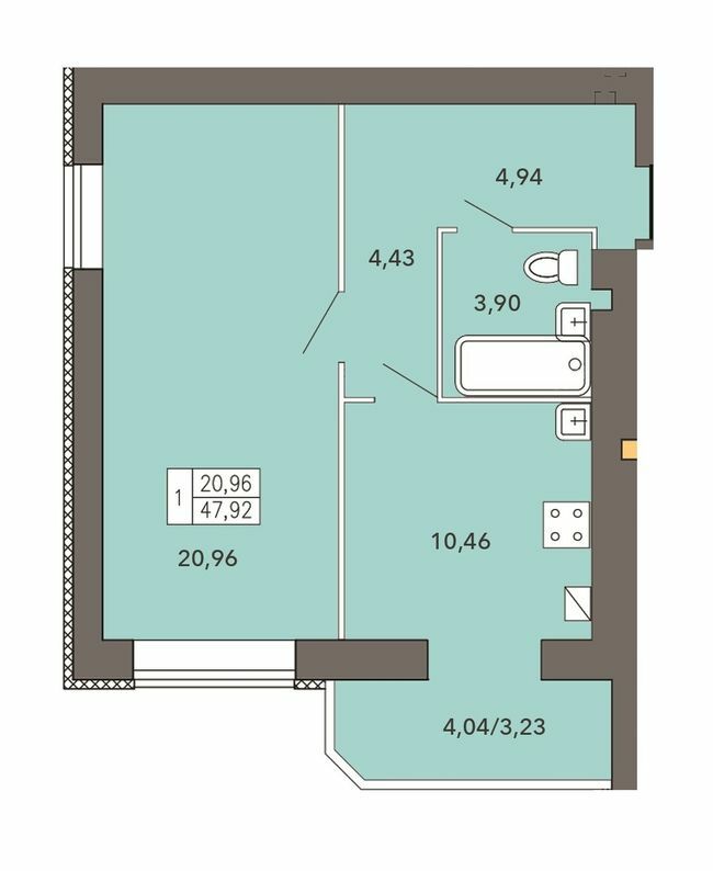 1-кімнатна 47.92 м² в ЖК Барбарис від 14 150 грн/м², Хмельницький