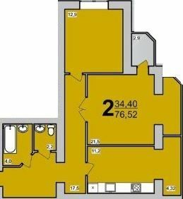 2-комнатная 76.54 м² в ЖК Бристоль от 13 000 грн/м², Хмельницкий