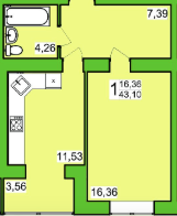 1-комнатная 43.1 м² в ЖК Прованс от застройщика, Хмельницкий