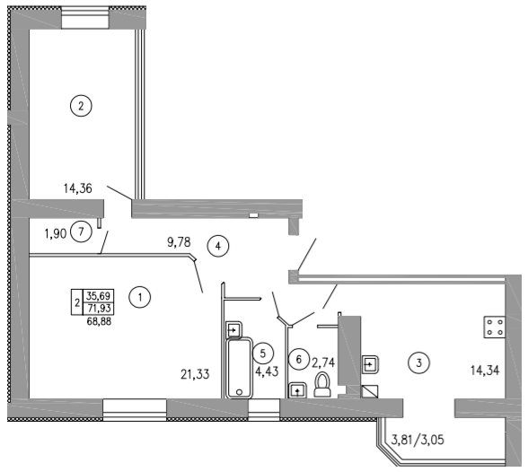 2-комнатная 71.93 м² в ЖК Уютный от застройщика, Хмельницкий