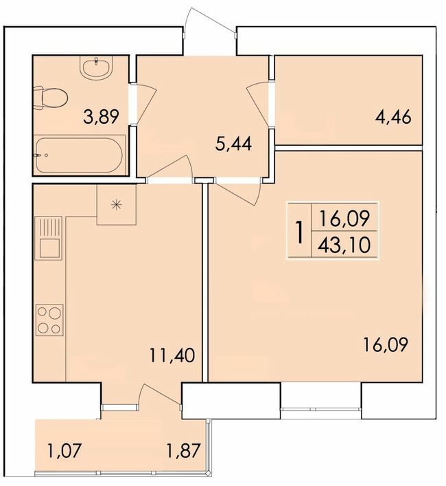 1-комнатная 43.1 м² в ЖК Ранкове Family от 14 500 грн/м², Хмельницкий