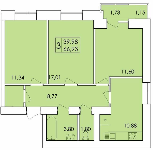3-комнатная 66.93 м² в ЖК Ранкове Family от 14 500 грн/м², Хмельницкий