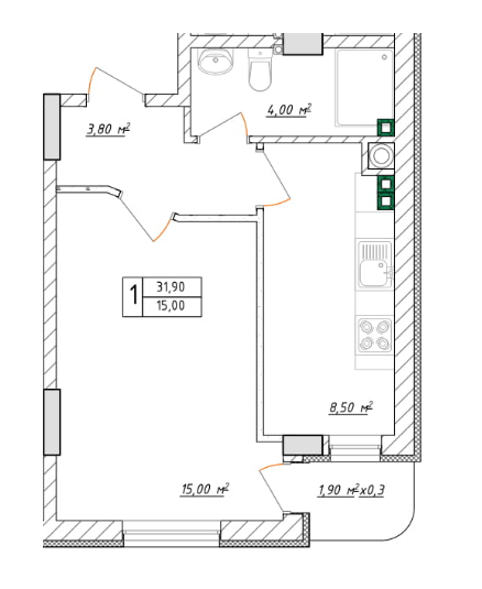 1-комнатная 31.9 м² в ЖК Дом на Маланова от 39 000 грн/м², Одесса