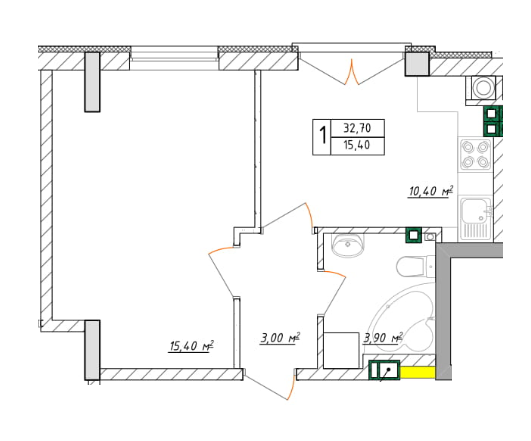 1-кімнатна 32.7 м² в ЖК Будинок на Малонова від 32 400 грн/м², Одеса