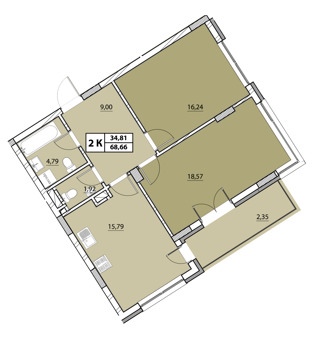 2-комнатная 68.66 м² в ЖК Гиацинт-Люкс от 43 050 грн/м², Львов