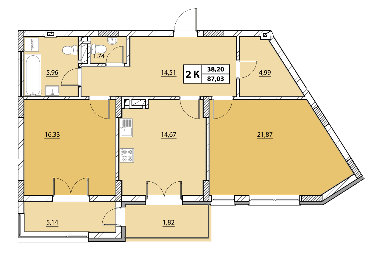 2-кімнатна 87.03 м² в ЖК Гіацинт-Люкс від 48 000 грн/м², Львів