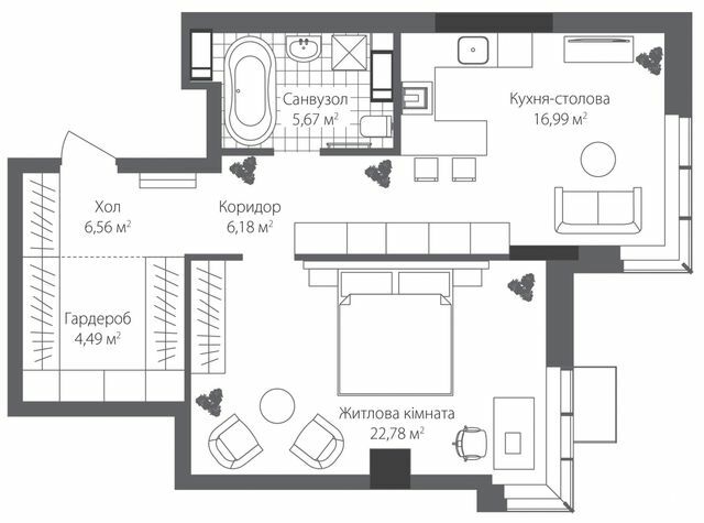 1-комнатная 62.67 м² в ЖК RiverStone от 41 420 грн/м², Киев