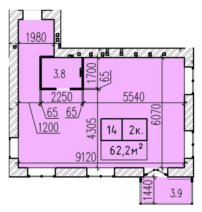 2-комнатная 62.2 м² в ЖК Затишний от 22 000 грн/м², Днепр