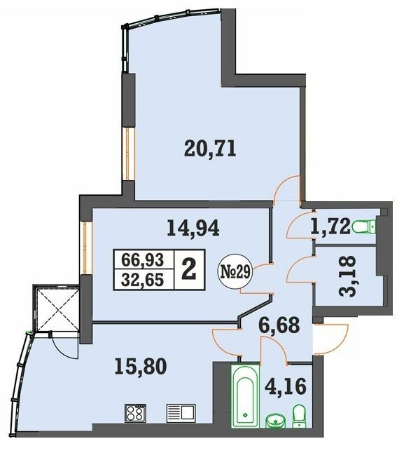 2-кімнатна 66.93 м² в ЖК Над Бугом від 13 200 грн/м², Хмельницький