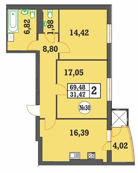 2-кімнатна 69.48 м² в ЖК Над Бугом від 13 200 грн/м², Хмельницький