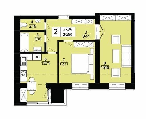 2-кімнатна 57.86 м² в ЖК Дизайн парк від 10 900 грн/м², Хмельницький