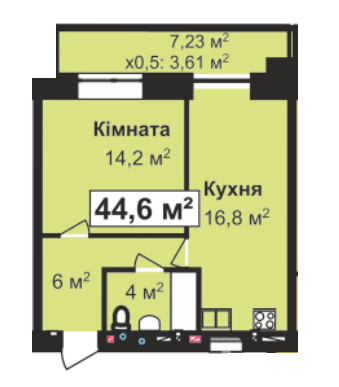 1-комнатная 44.6 м² в ЖК Жемчужина Проскурова от 14 800 грн/м², Хмельницкий