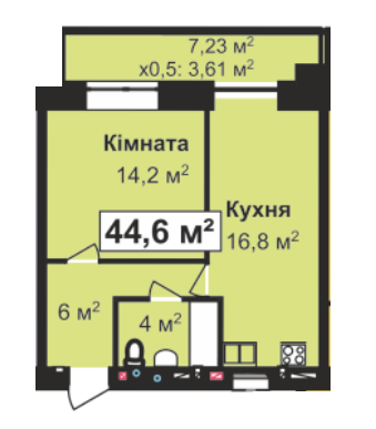 1-кімнатна 44.6 м² в ЖК Перлина Проскурова від 14 800 грн/м², Хмельницький