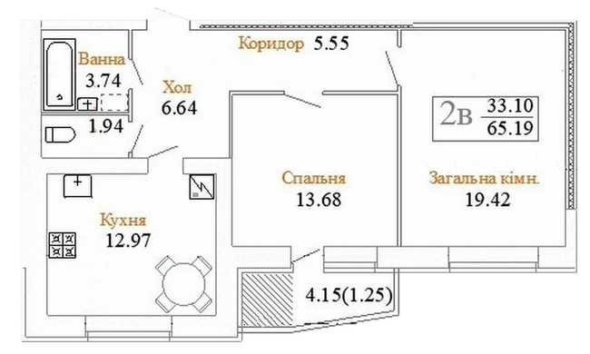 2-комнатная 65.19 м² в ЖК по просп. Миру, 63 А, Б, В от 11 500 грн/м², Хмельницкий