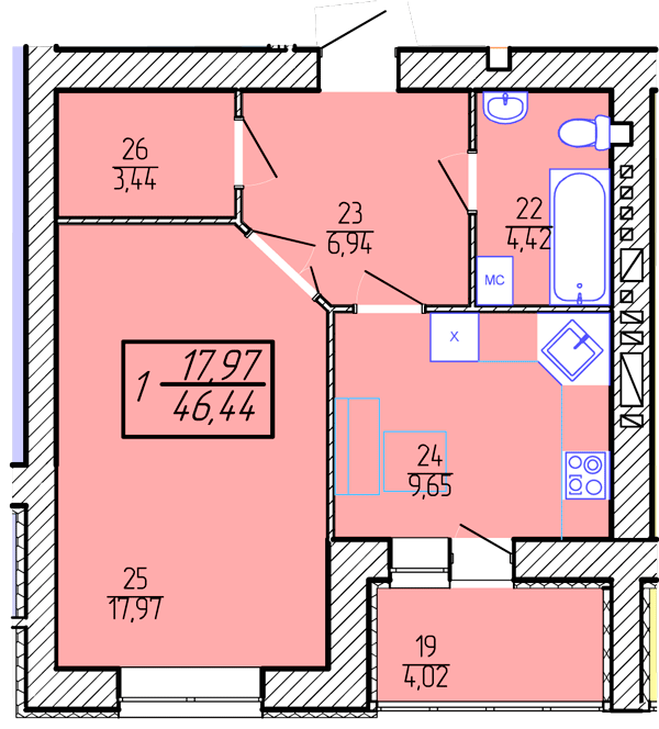 1-комнатная 46.44 м² в ЖК Приозерный от 10 300 грн/м², Хмельницкий
