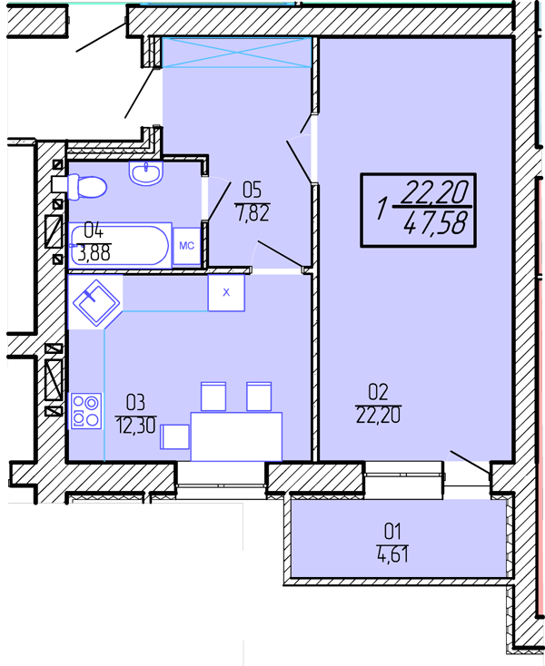 1-кімнатна 47.58 м² в ЖК Приозерний від 10 300 грн/м², Хмельницький