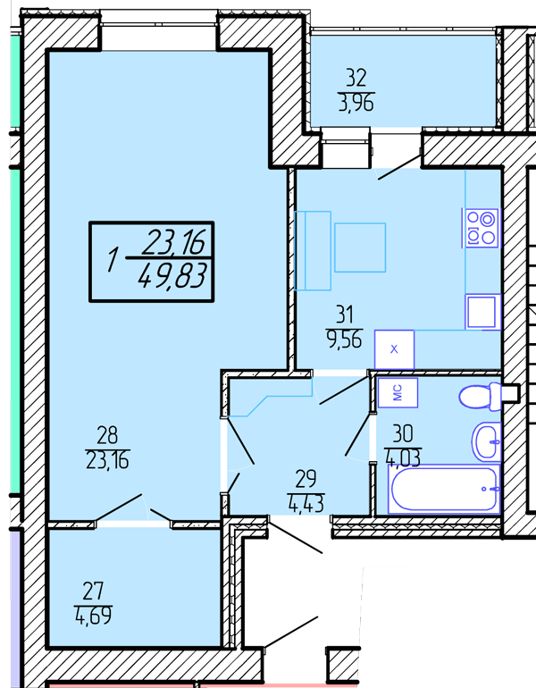 1-комнатная 49.83 м² в ЖК Приозерный от 10 300 грн/м², Хмельницкий