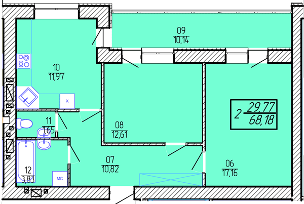 2-кімнатна 68.18 м² в ЖК Приозерний від 10 300 грн/м², Хмельницький