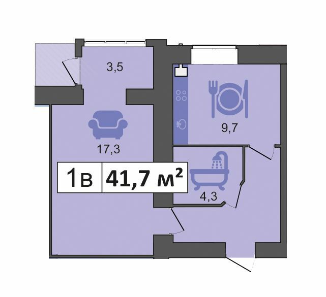 1-комнатная 41.7 м² в ЖК PodilSky от 10 700 грн/м², г. Каменец-Подольский