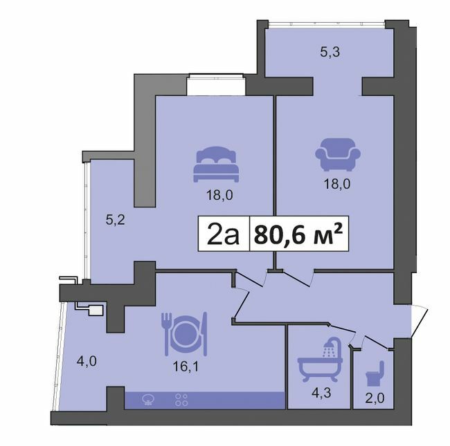 2-комнатная 80.6 м² в ЖК PodilSky от 9 500 грн/м², г. Каменец-Подольский