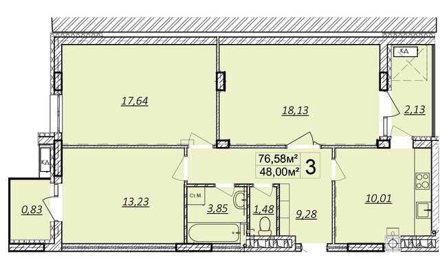 3-комнатная 76.58 м² в ЖК Дружба Хаус от 14 500 грн/м², г. Волочиск