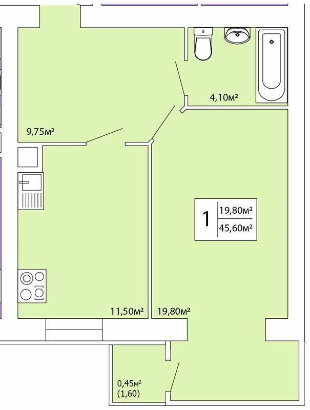 1-комнатная 45.6 м² в ЖК Комфорт-Каменец от 12 250 грн/м², г. Каменец-Подольский