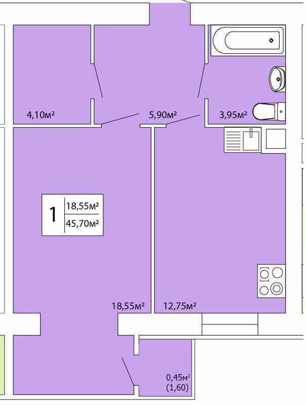 1-комнатная 45.7 м² в ЖК Комфорт-Каменец от 12 250 грн/м², г. Каменец-Подольский