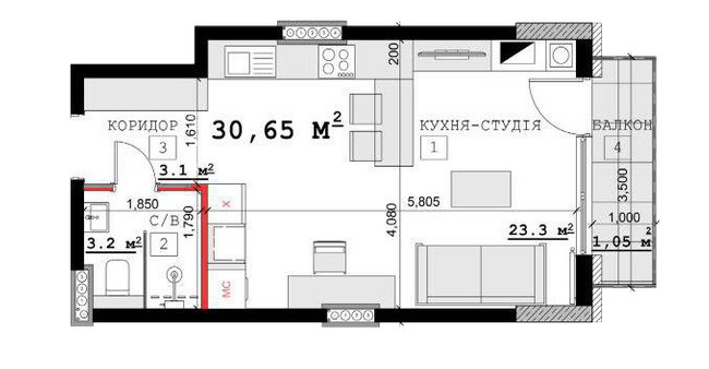 1-комнатная 30.65 м² в ЖК на вул. Суворова, 14, 16Б, 16В от 12 000 грн/м², г. Каменец-Подольский
