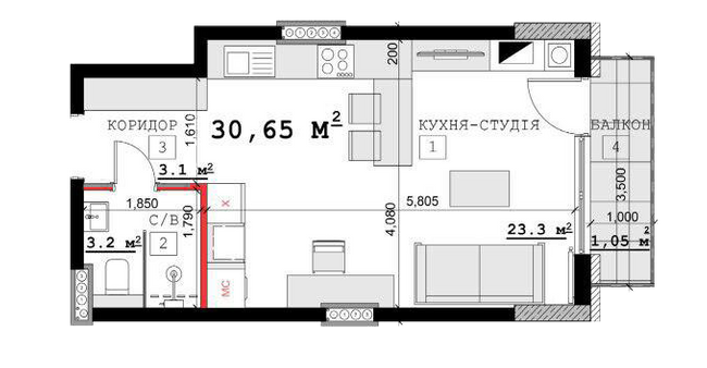 1-кімнатна 30.65 м² в ЖК на вул. Суворова, 14, 16Б, 16В від 12 000 грн/м², м. Кам`янець-Подільський