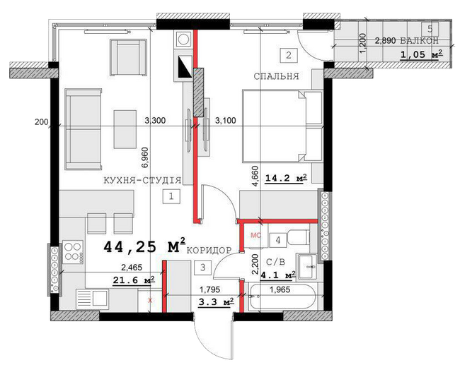 1-комнатная 44.25 м² в ЖК на вул. Суворова, 14, 16Б, 16В от 12 000 грн/м², г. Каменец-Подольский