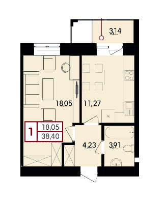 1-кімнатна 38.4 м² в ЖК Вишневий від 12 000 грн/м², Хмельницький