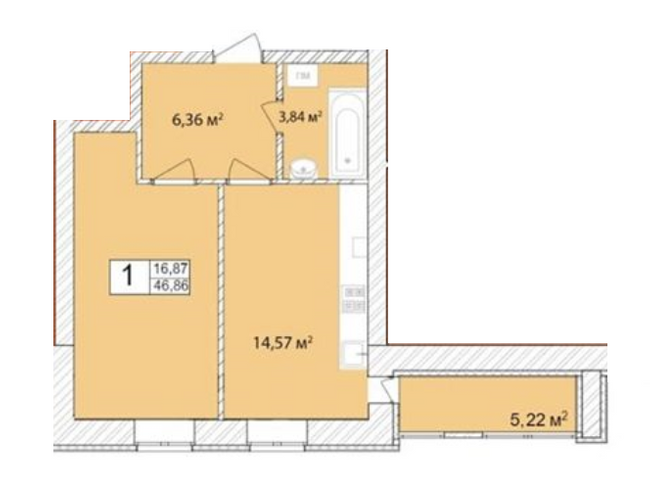 1-комнатная 46.86 м² в ЖК Прага от 9 900 грн/м², г. Староконстантинов