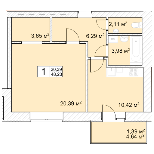 1-комнатная 48.23 м² в ЖК Прага от 9 900 грн/м², г. Староконстантинов