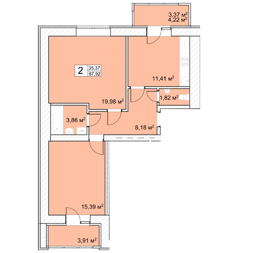 2-кімнатна 67.92 м² в ЖК Прага від 14 000 грн/м², м. Старокостянтинів