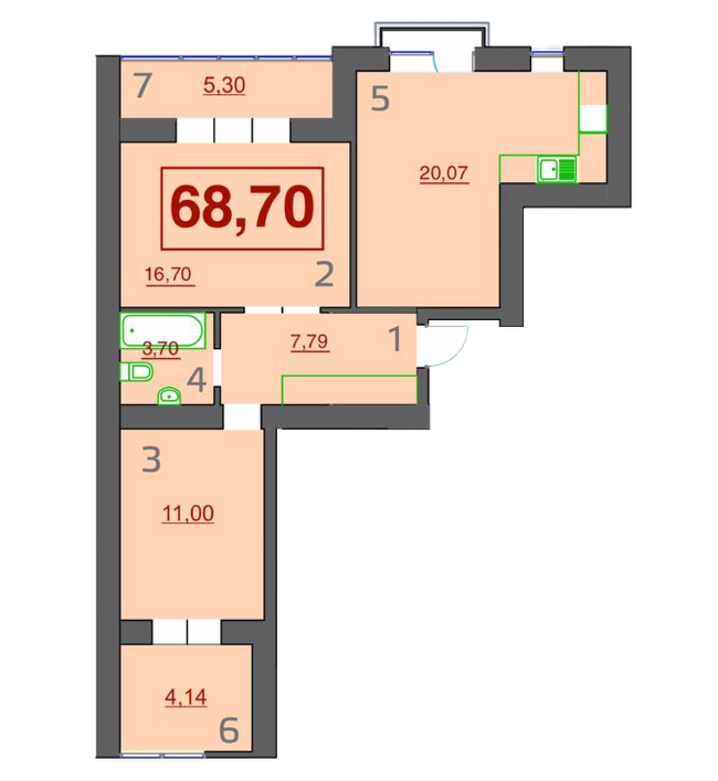 2-комнатная 68.7 м² в ЖК Левада Демьянов Лаз от 11 100 грн/м², Ивано-Франковск