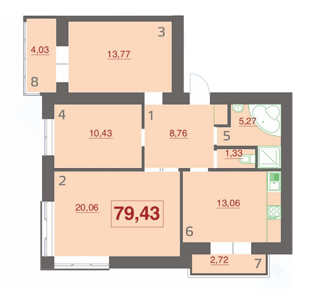 3-кімнатна 79.43 м² в ЖК Левада Дем’янів Лаз від 10 500 грн/м², Івано-Франківськ