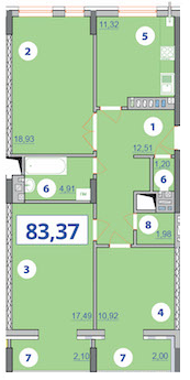 3-кімнатна 83.37 м² в ЖК Квартал Галичанка від 20 150 грн/м², Івано-Франківськ