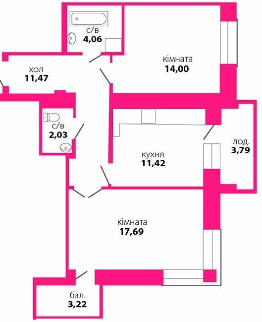 2-кімнатна 63.7 м² в ЖК Квартал Виноградний від 12 950 грн/м², Івано-Франківськ