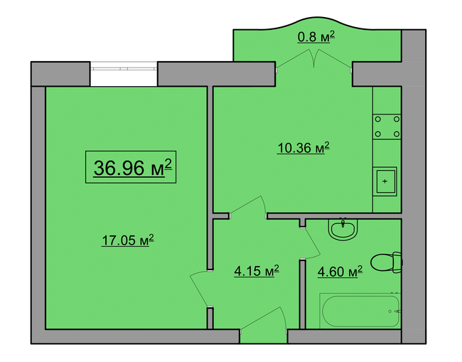 1-комнатная 36.39 м² в ЖК им. Яна от застройщика, Ивано-Франковск