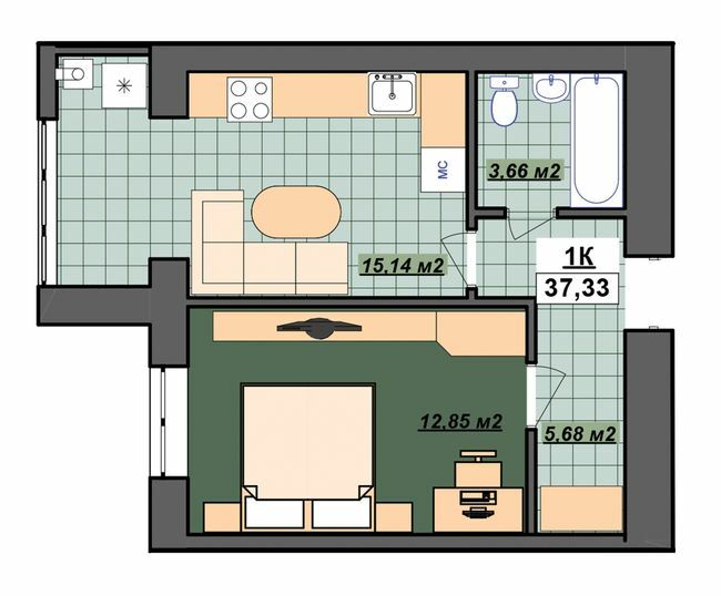 1-кімнатна 37.33 м² в ЖК Гетьманський від 12 800 грн/м², Івано-Франківськ