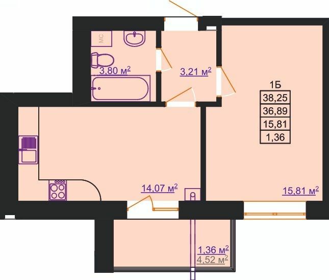 1-комнатная 38.25 м² в ЖК Світанковий от 10 500 грн/м², Ивано-Франковск