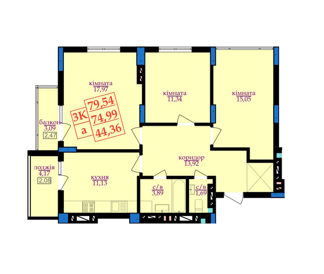 3-комнатная 79.54 м² в ЖК Цитадель-3 от 14 000 грн/м², Ивано-Франковск